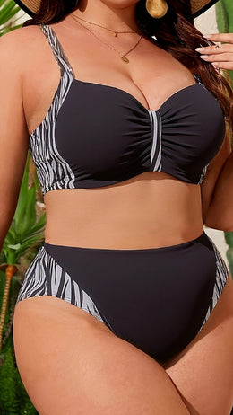 jkthpu-45 Chic Plus Size Zebra HighWaist Bikini Stretchy Washable