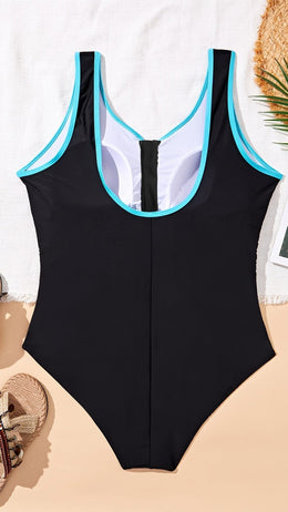 jkthpu-45 Chic Plus Size Zipper OnePiece Swimsuit