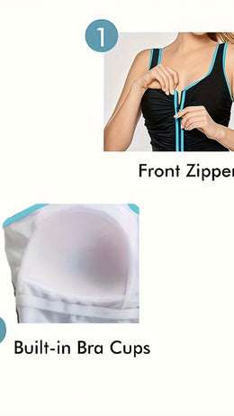 jkthpu-45 Chic Plus Size Zipper OnePiece Swimsuit