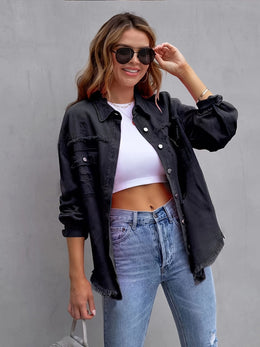 jkthpu-45 Chic PlusSize Distressed Denim Jacket Effortless Style