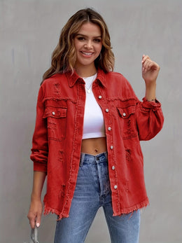 jkthpu-45 Chic PlusSize Distressed Denim Jacket Effortless Style