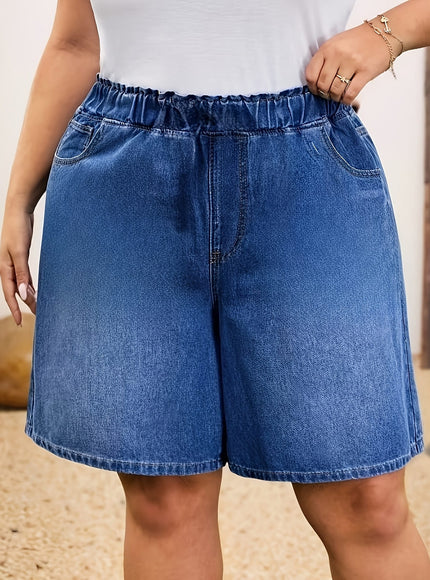 jkthpu-45 Chic PlusSize Light Wash WideLeg Denim Shorts