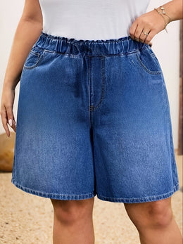 jkthpu-45 Chic PlusSize Light Wash WideLeg Denim Shorts