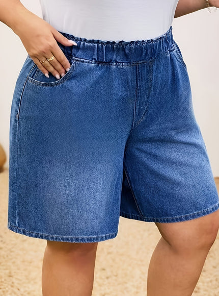 jkthpu-45 Chic PlusSize Light Wash WideLeg Denim Shorts