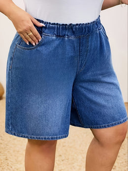 jkthpu-45 Chic PlusSize Light Wash WideLeg Denim Shorts