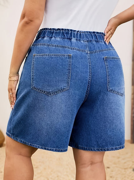 jkthpu-45 Chic PlusSize Light Wash WideLeg Denim Shorts