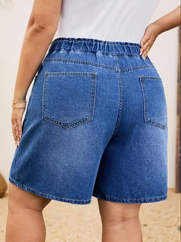jkthpu-45 Chic PlusSize Light Wash WideLeg Denim Shorts