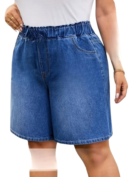 jkthpu-45 Chic PlusSize Light Wash WideLeg Denim Shorts