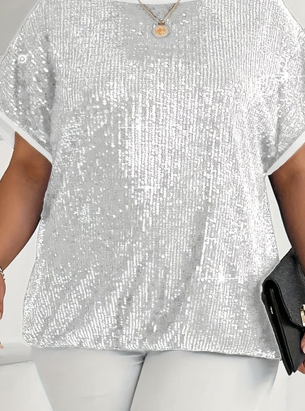 jkthpu-45 Chic Silvery Grey / UK Size 20 Elegant Plus Size Festive Party Short Sleeve TShirt