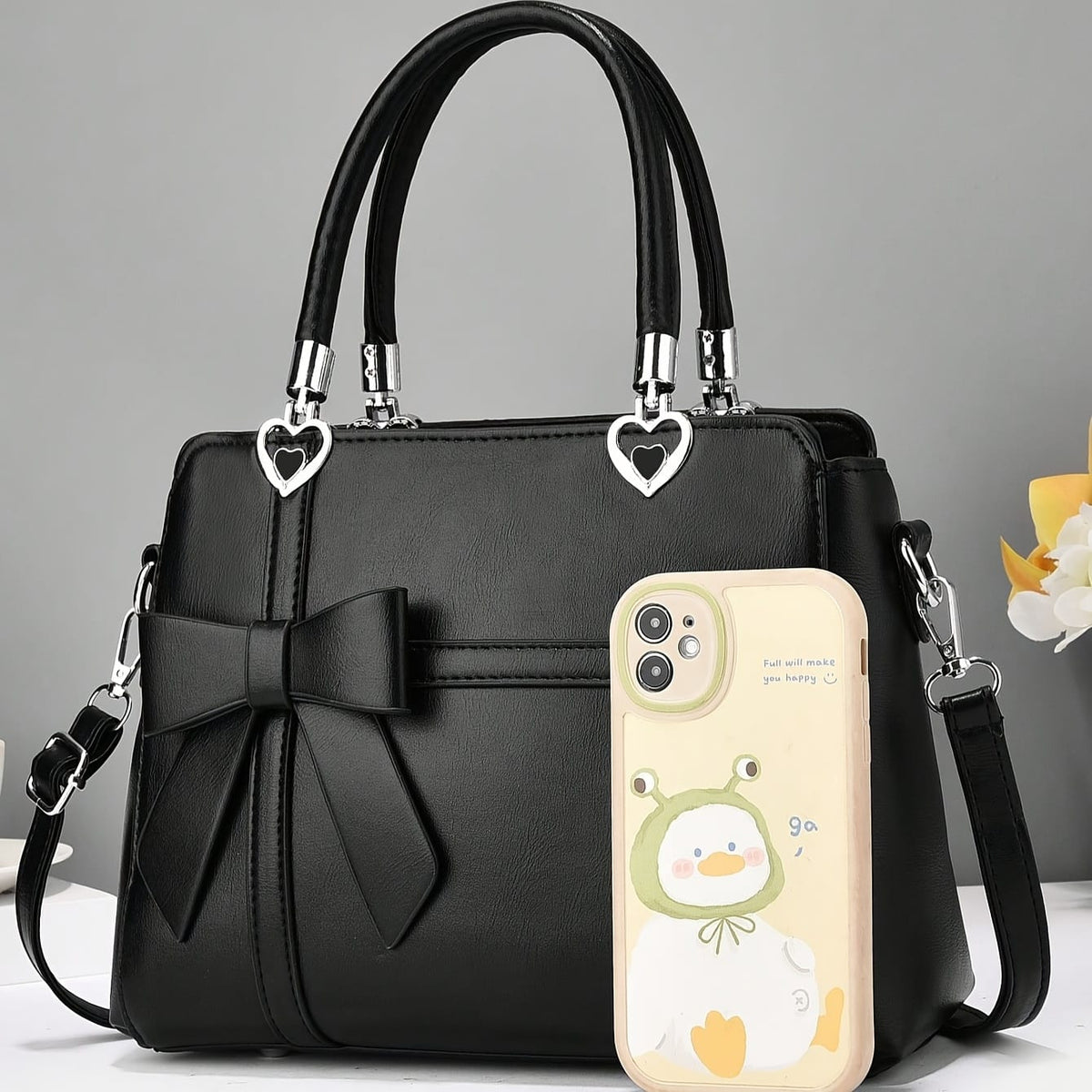 jkthpu-45 Chic Solid Bow Tote Versatile Everyday Elegance