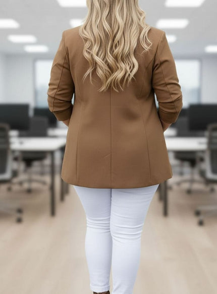 KissICON Chic Tan Double-Breasted Blazer – Plus Size Power Dressing