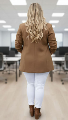 KissICON Chic Tan Double-Breasted Blazer – Plus Size Power Dressing