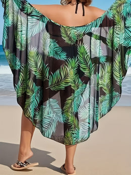 KissICON Chic Tropical Leaf Curve Beach Wrap Coverup