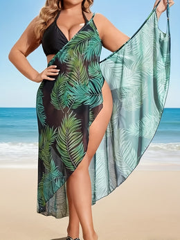 KissICON Chic Tropical Leaf Curve Beach Wrap Coverup