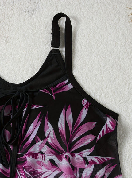 KissICON Chic Tropical Leaf Print Curve Tankini