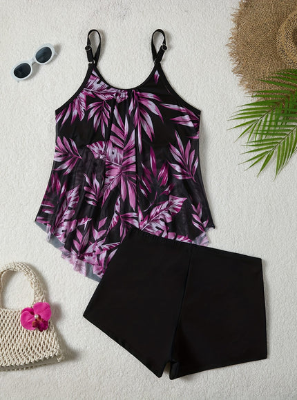 KissICON Chic Tropical Leaf Print Curve Tankini