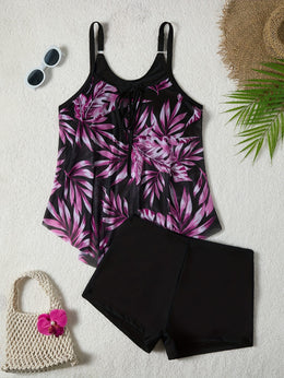 KissICON Chic Tropical Leaf Print Curve Tankini