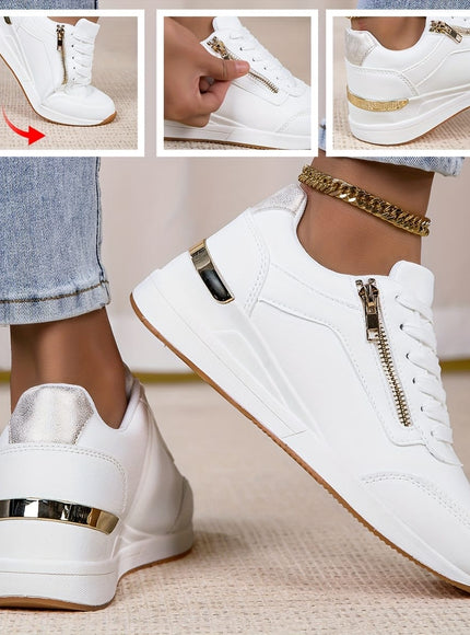 jkthpu-45 Chic White Gold Sneakers SlipResistant Breathable Cushioned Comfort