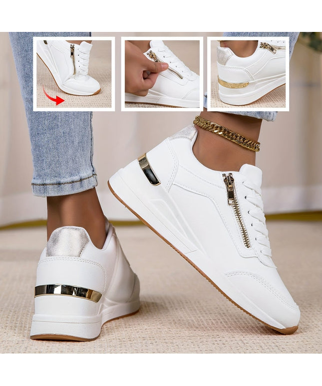 jkthpu-45 Chic White Gold Sneakers SlipResistant Breathable Cushioned Comfort