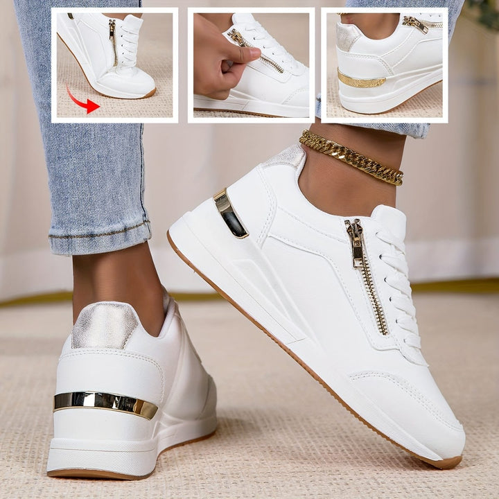 Chic White Gold Sneakers SlipResistant Breathable Cushioned Comfort