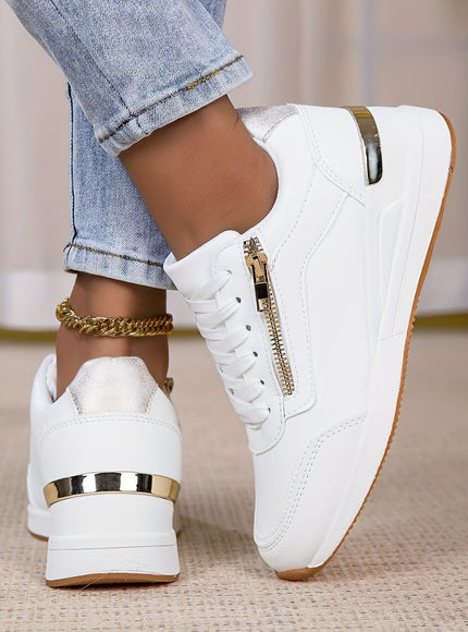 jkthpu-45 Chic White Gold Sneakers SlipResistant Breathable Cushioned Comfort