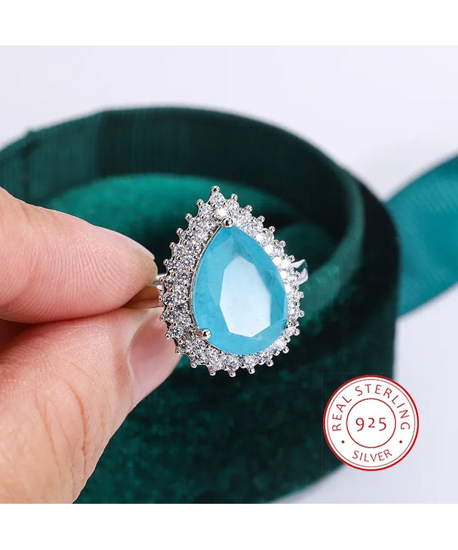 KissICON CHINA / 10 💋 Creative Paraiba Flower Ring -Sterling Silver With Zircon