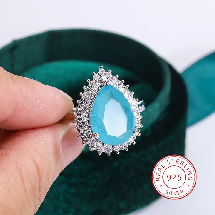 💋 Creative Paraiba Flower Ring -Sterling Silver With Zircon