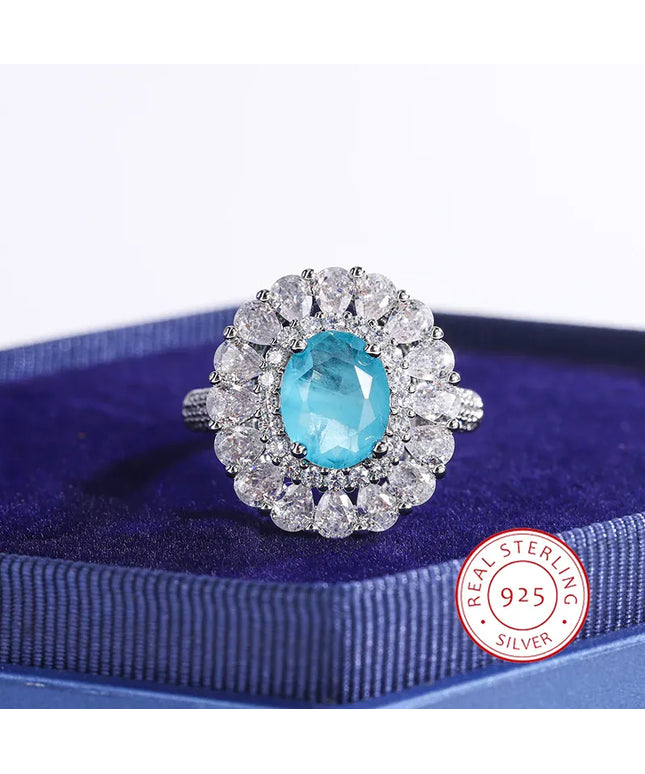 KissICON CHINA / 10 Kiss Icon Paraiba Sapphire Flower Ring - Geometric Zirconia