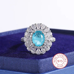 KissICON CHINA / 10 Kiss Icon Paraiba Sapphire Flower Ring - Geometric Zirconia