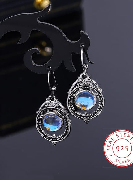 KissICON CHINA KissIcon S925 Silver Moonstone Hoop Earrings-Party Jewelry