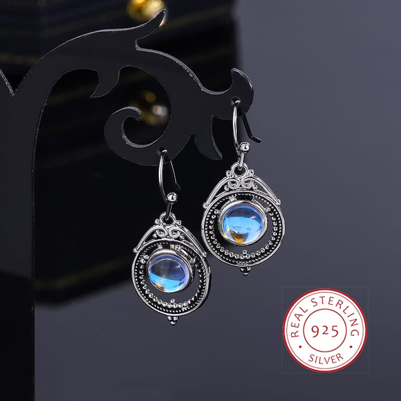 KissICON CHINA KissIcon S925 Silver Moonstone Hoop Earrings-Party Jewelry