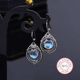 KissICON CHINA KissIcon S925 Silver Moonstone Hoop Earrings-Party Jewelry
