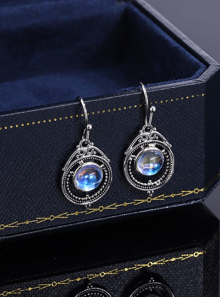 KissICON CHINA KissIcon S925 Silver Moonstone Hoop Earrings-Party Jewelry