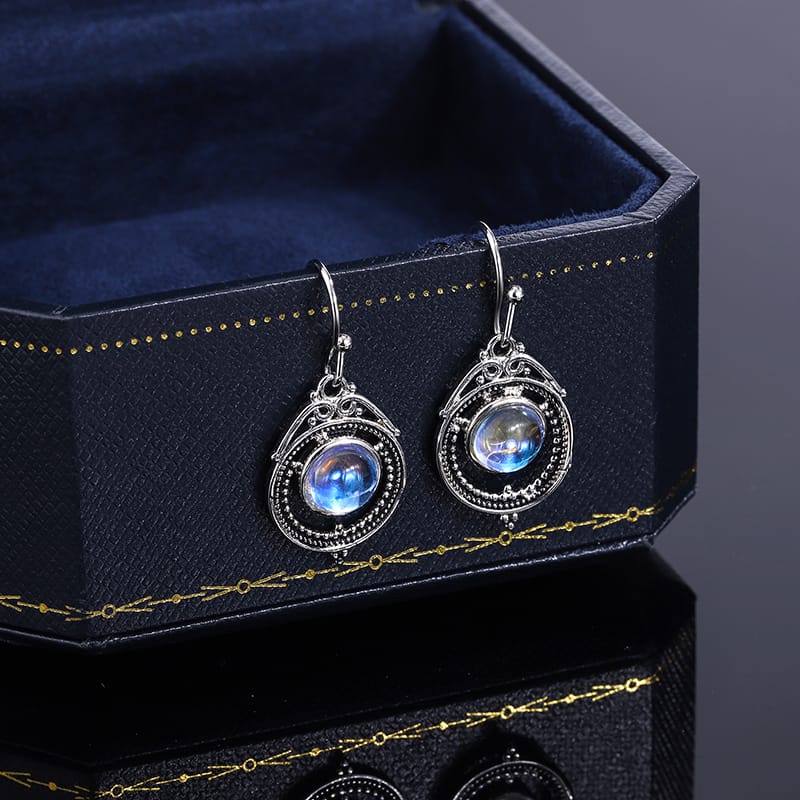 KissICON CHINA KissIcon S925 Silver Moonstone Hoop Earrings-Party Jewelry