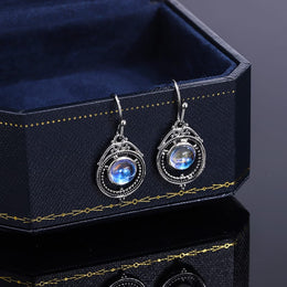 KissICON CHINA KissIcon S925 Silver Moonstone Hoop Earrings-Party Jewelry