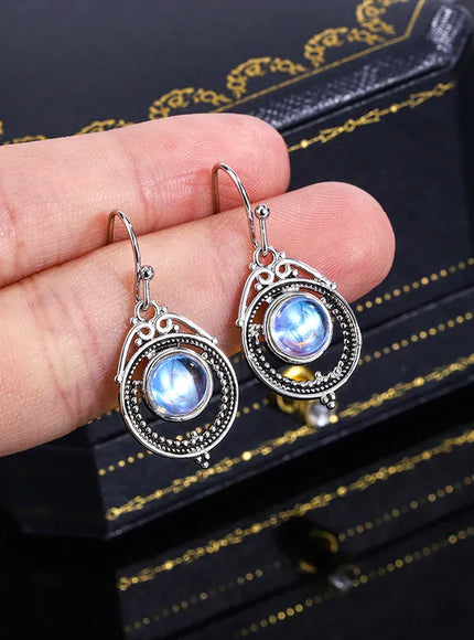 KissICON CHINA KissIcon S925 Silver Moonstone Hoop Earrings-Party Jewelry