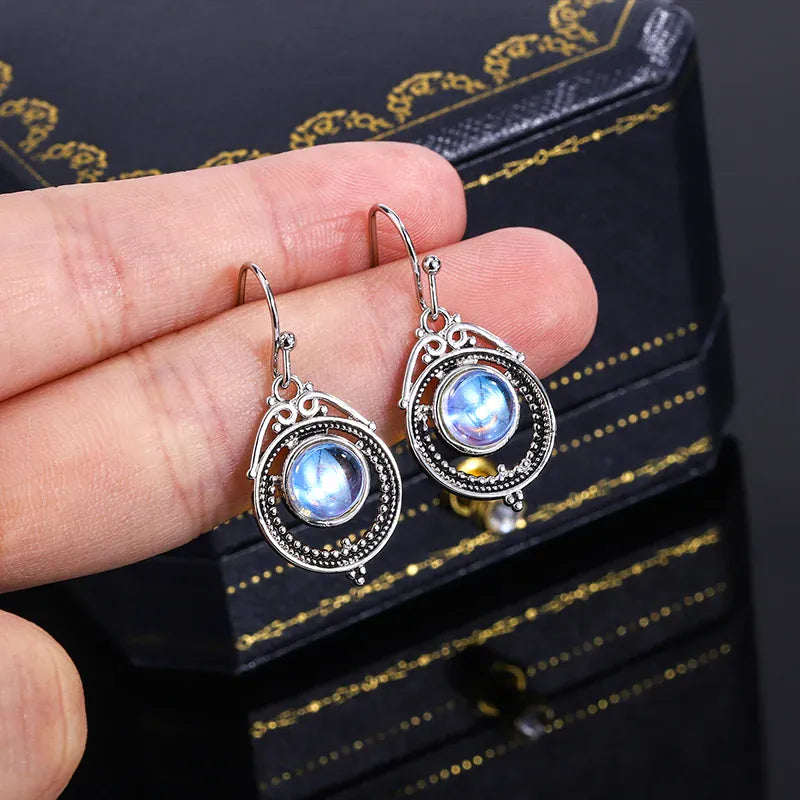 KissICON CHINA KissIcon S925 Silver Moonstone Hoop Earrings-Party Jewelry
