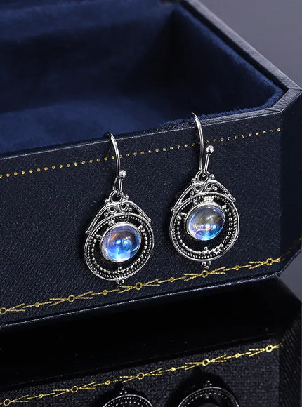 KissICON CHINA KissIcon S925 Silver Moonstone Hoop Earrings-Party Jewelry