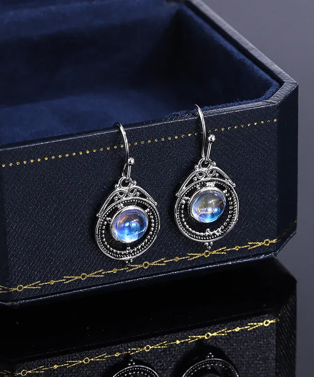 KissICON CHINA KissIcon S925 Silver Moonstone Hoop Earrings-Party Jewelry