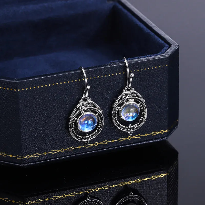 KissICON CHINA KissIcon S925 Silver Moonstone Hoop Earrings-Party Jewelry