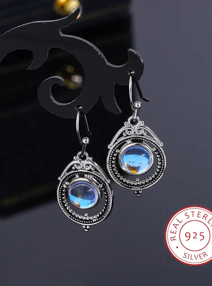KissICON CHINA KissIcon S925 Silver Moonstone Hoop Earrings-Party Jewelry