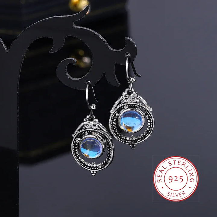KissIcon S925 Silver Moonstone Hoop Earrings-Party Jewelry