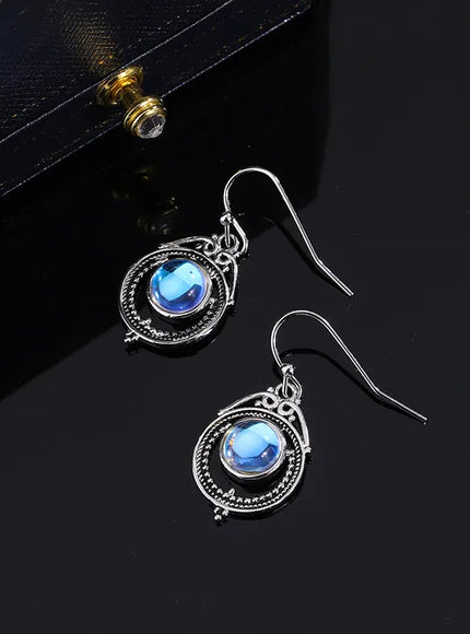 KissICON CHINA KissIcon S925 Silver Moonstone Hoop Earrings-Party Jewelry