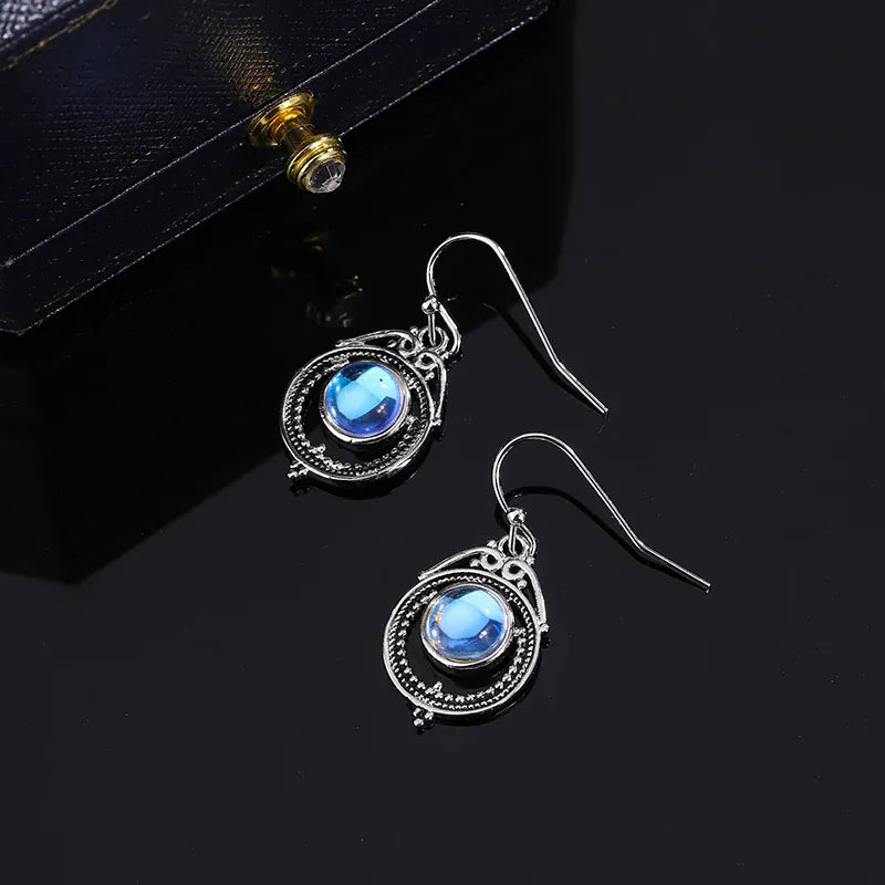 KissICON CHINA KissIcon S925 Silver Moonstone Hoop Earrings-Party Jewelry