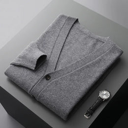 KissICON China Mainland / Dark Grey / XL Pure Wool VNeck Cardigan Cozy AutumnWinter Knit Jacket