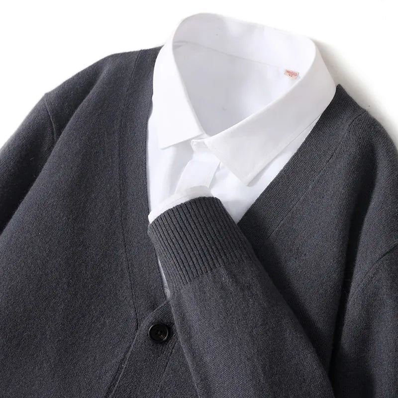 KissICON China Mainland / Elephant gray color / M Pure Wool VNeck Cardigan Cozy AutumnWinter Knit Jacket