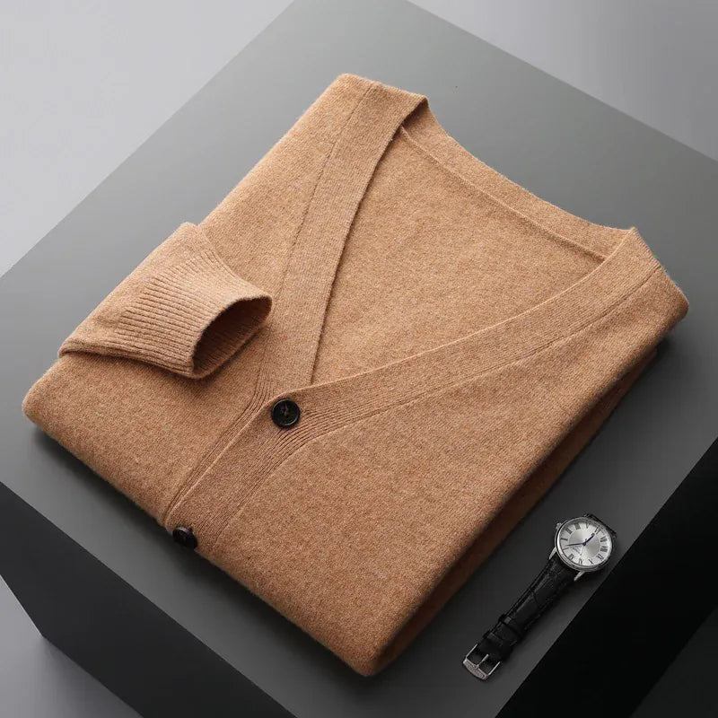 KissICON China Mainland / Golden Camel Color / XXXL Pure Wool VNeck Cardigan Cozy AutumnWinter Knit Jacket