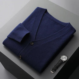 KissICON China Mainland / Navy blue color / XXXL Pure Wool VNeck Cardigan Cozy AutumnWinter Knit Jacket