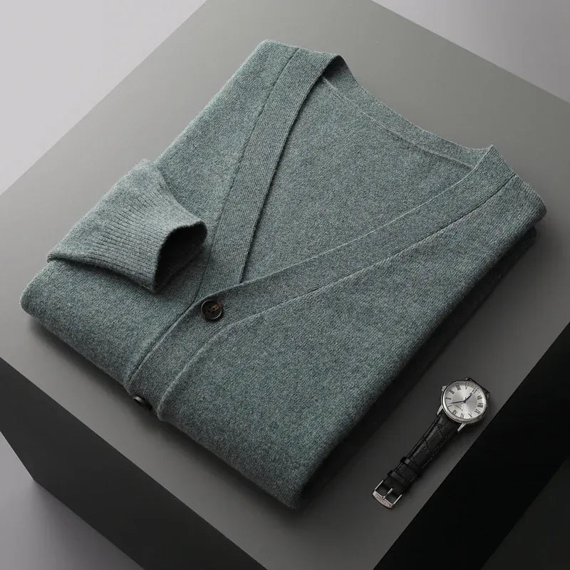 KissICON China Mainland / Pine green color / XXXL Pure Wool VNeck Cardigan Cozy AutumnWinter Knit Jacket