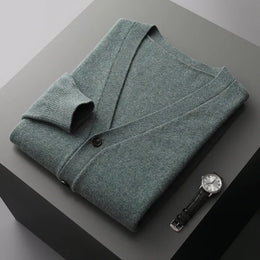 KissICON China Mainland / Pine green color / XXXL Pure Wool VNeck Cardigan Cozy AutumnWinter Knit Jacket